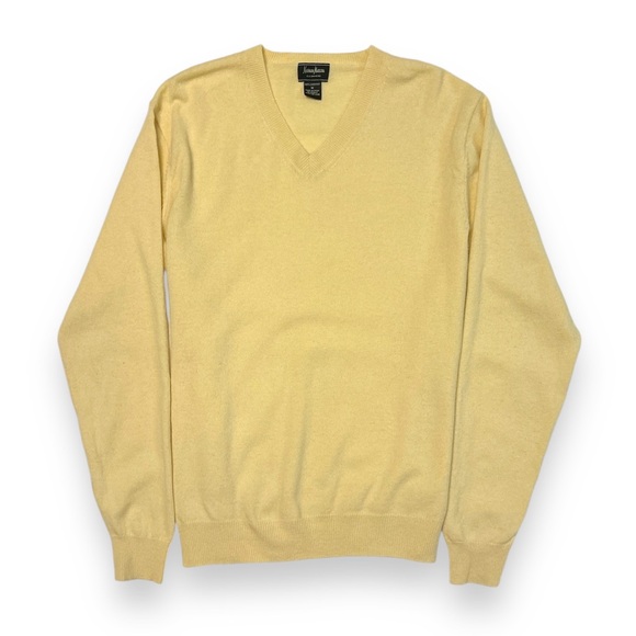 NEIMAN MARCUS COLLECTION 100% Cashmere V Neck Sweater Pale Yellow